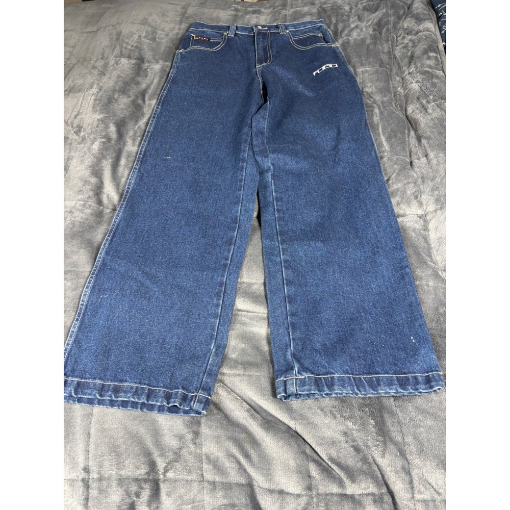 Vintage FUBU The Collection‎ Wide Leg Baggy Jeans Blue Denim Size 16 27x25.5 90s